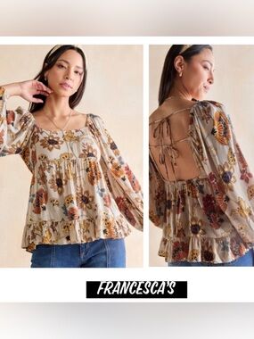 New Francesca’s Monica Open Tie Back Floral Boho Blouse